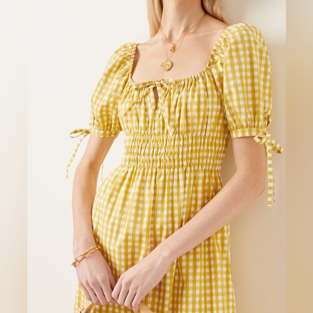 NWT | Faithfull the Brand Flora Midi Dress - Marigold Check Print